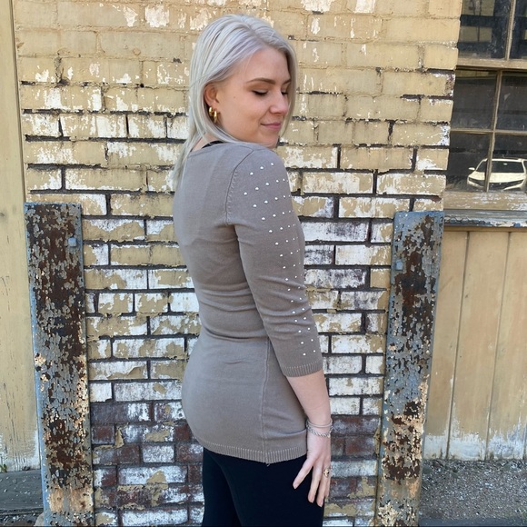 VILA Milano Neutral Studded Sweater - Picture 4 of 8